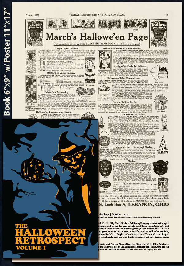 March's Hallowe'en Page poster is an insert in a new reference book about antique and vintage era Halloween collectibles shown here from The Halloween Retrospect, Volume 1.