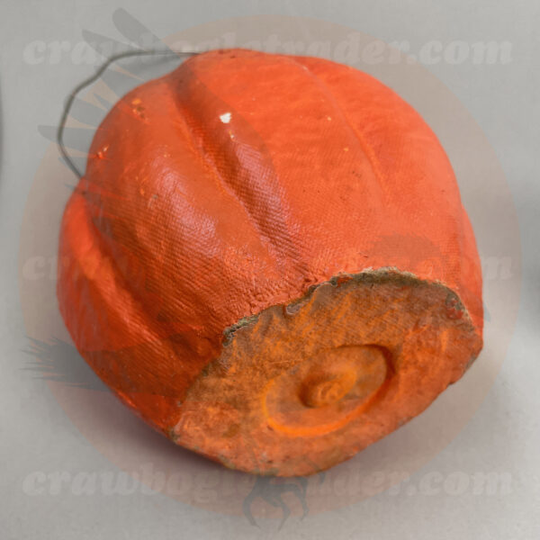 Bottom view - Paper pulp jack o'lantern candy holder from mid-century no insert - a vintage Halloween collectible offered by trade/buy/sell Craw-Bogle Trader collector, a companion site to The Halloween Retrospect archive library.