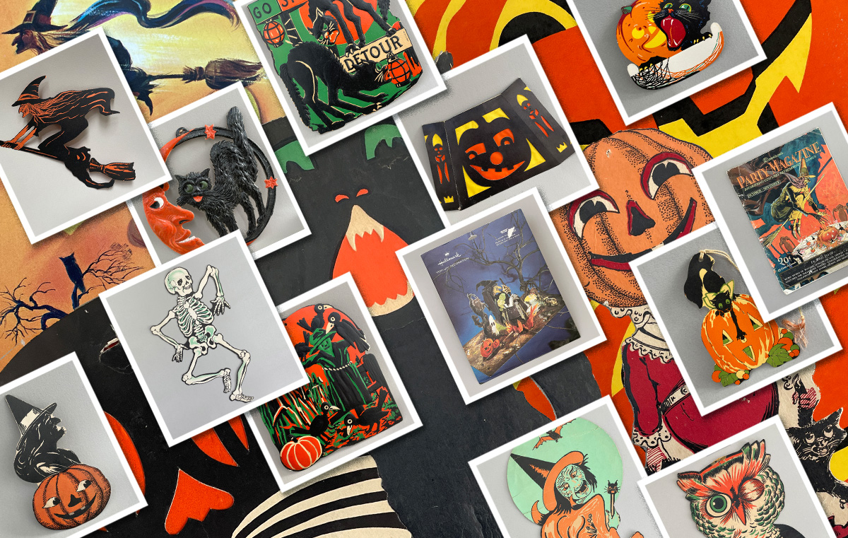 Buy-sell-trade antique and vintage Halloween collectibles online with Craw Bogle Trader to contact for more info about Beistle, Dennison, Rosen, Gibson, and other makers of diecuts, lanterns, noisemakers, table and wall decor for those who love paper ephemera, plastic, metal, pop-ups, etc.